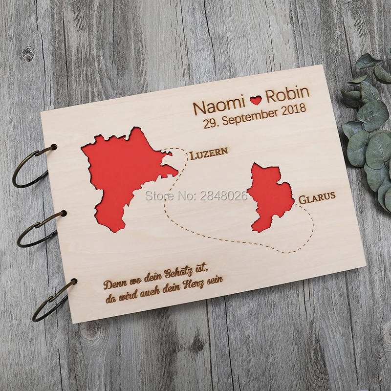 Personalized Guest Book - หนังสือแขกงานแต่งงานส่วนบุคคลแบบชนบท,แผนที่ที่กําหนดเองสมุดเยี่ยมงานแต่งงานไม้,อัลบั้มภาพปลายทางส่วนบุคคล