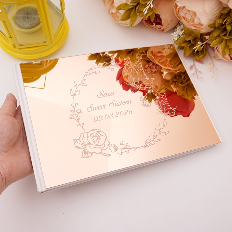 Personalized Guest Book - สมุดอวยพรอะคริลิคแบบกระจกเงา ลายผีเสื้อสั่งทำพิเศษ สำหรับงานแต่งงาน วันเกิด วันครบรอบ ของขวัญสำหรับงานเลี้ยงต้อนรับ