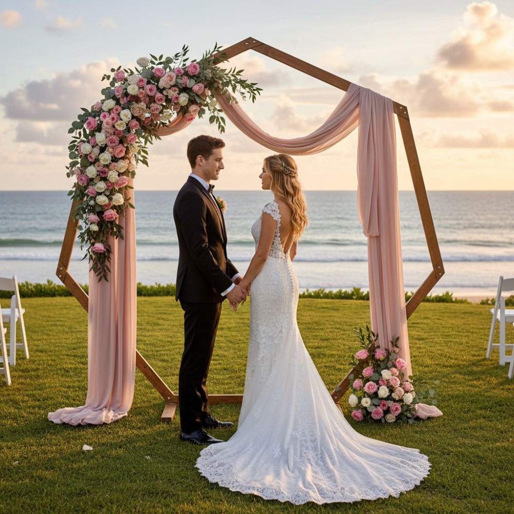 Wedding Support - โครงโค้งไม้สำหรับงานแต่งงาน ป้องกันลม รูปทรงหลายเหลี่ยม ฉากหลังงานแต่งงานกลางแจ้ง แท่นวางดอกไม้สำหรับงานเลี้ยงฉลองครบรอบ