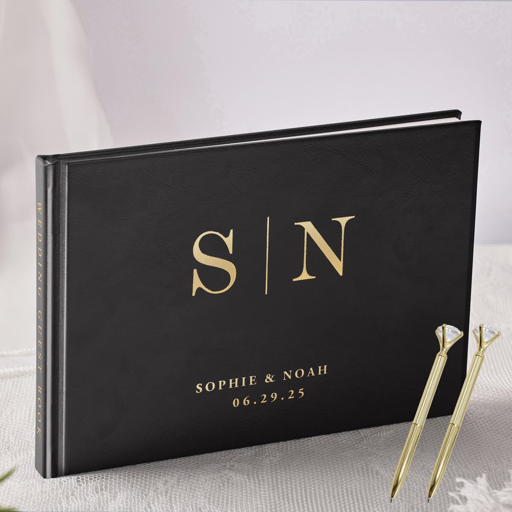 Personalized Guest Book - ส่วนบุคคลสมุดงานแต่งงาน Elegant สีขาว/สีดําเกสต์ป้ายหน่วยความจําหนังสือครบรอบตกแต่งตาราง Photo Album
