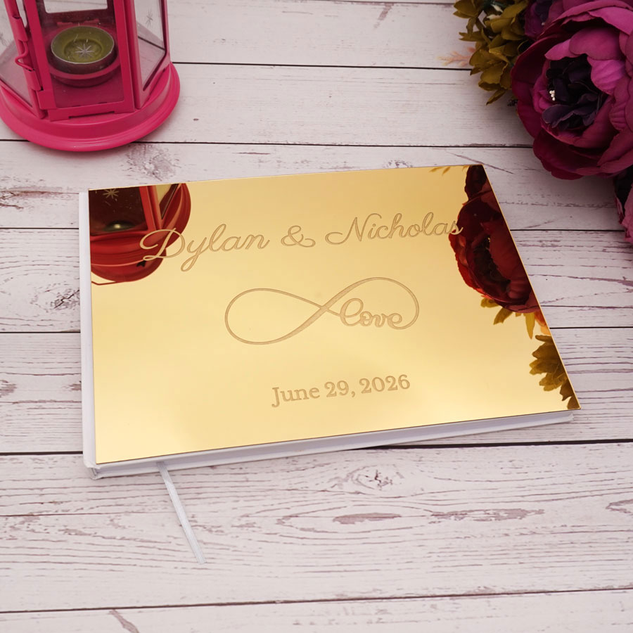 Personalized Guest Book - สมุดรายชื่อบุคคลในกระจกอะคริลิคสไตล์ความรักนิรันดร์ขนาด25x18ซม. สมุดลงชื่อแบบสั่งทำสำหรับของขวัญปาร์ตี้อัลบั้มภาพ