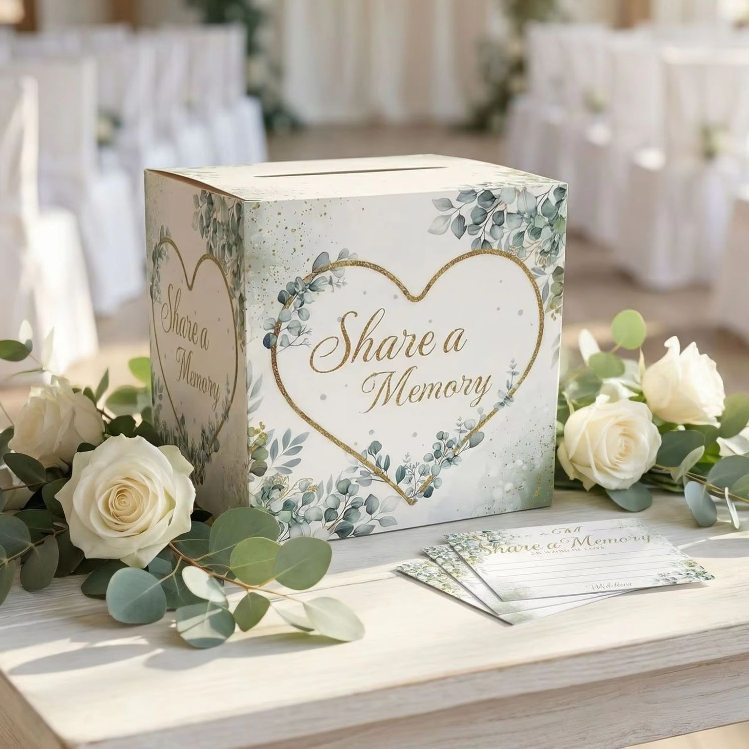 Wedding Card Box - กล่องใส่การ์ดแต่งงานลายดอกไม้สีขาว อุปกรณ์จัดงานเลี้ยงฉลองสมรส/งานเลี้ยงเด็กอ่อน งานฝีมือ DIY สุดหรู กล่องกระดาษแข็งสำหรับการลงคะแนนเสียง