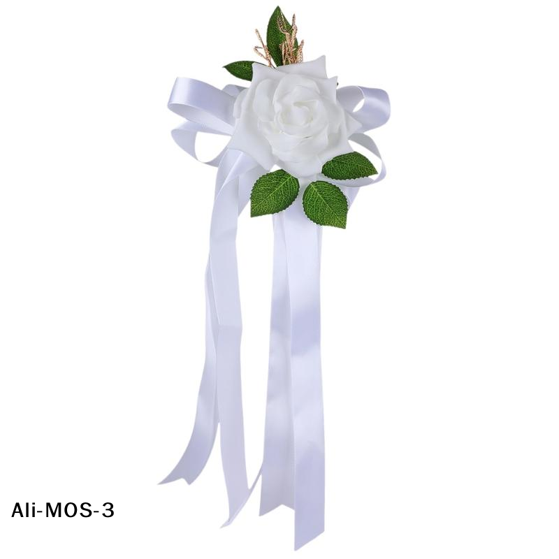 Wedding Supply Decor - 【S】1 ชิ้น ของตกแต่งกระจกมองหลังรถยนต์สำหรับงานแต่งงาน ดอกไม้ประดับโบว์สไตล์เรโทร ของตกแต่งมือจับประตู ดอกไม้จำลอง