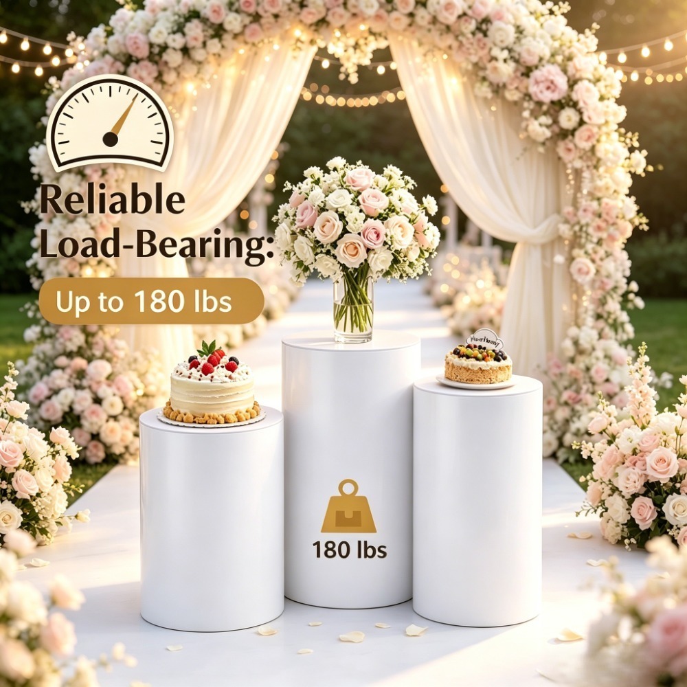 Wedding Party Supply - ขาตั้งทรงกระบอกสีขาว 3/5 ชิ้น, เสาฐานกลมสำหรับงานแต่งงาน, ตกแต่งโต๊ะขนมหวาน ฉากหลังดอกไม้