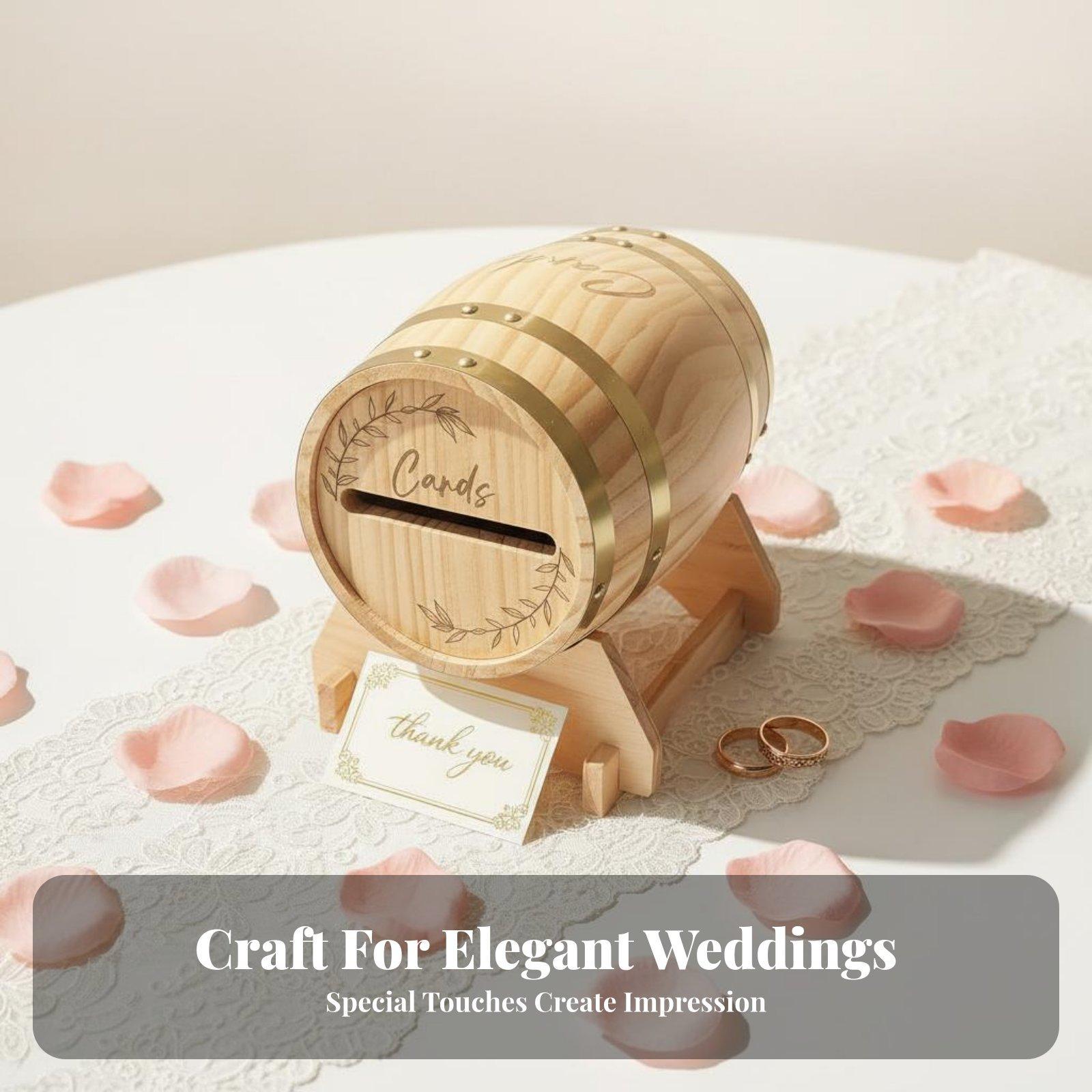Wedding Card Box - กล่องใส่การ์ดไม้เนื้อแข็งสไตล์ถังแบบปิด สำหรับใส่ซองจดหมาย ใช้ในงานแต่งงาน งานเลี้ยง ของขวัญสะสม และงานอีเวนต์