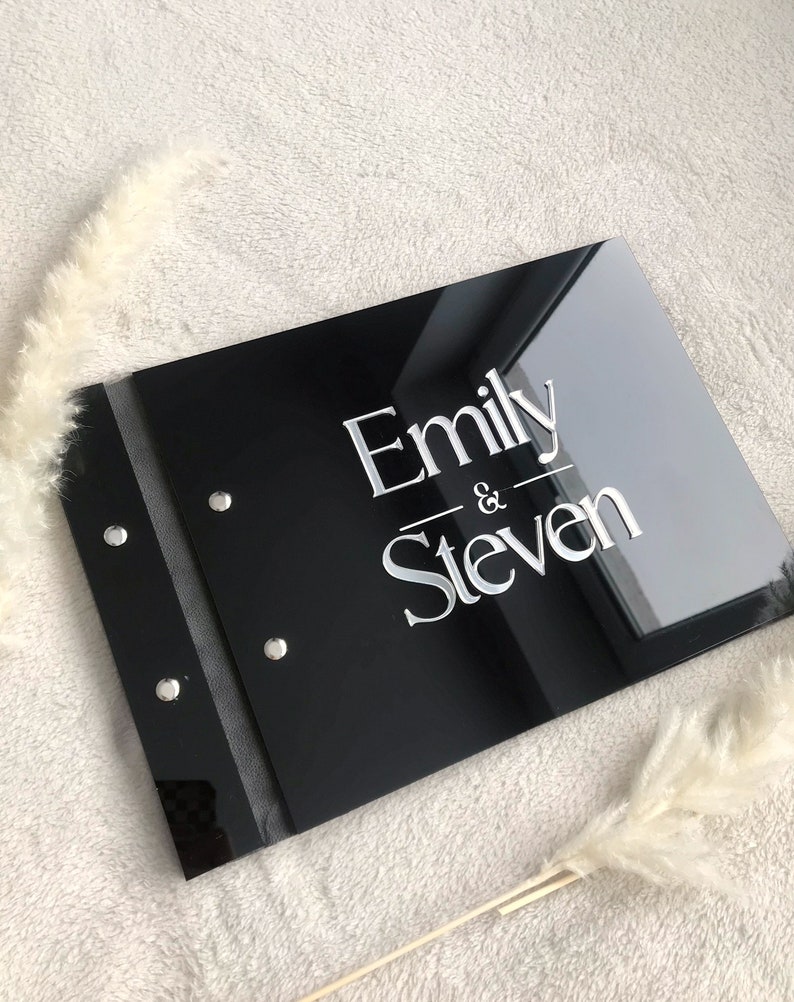 Personalized Guest Book - สมุดเยี่ยมชมงานแต่งงานอะคริลิคสีดำ, สมุดเยี่ยมชมงานปาร์ตี้แบบกำหนดเอง, สมุดงานแต่งงานแบบ 3 มิติส่วนบุคคล, ป้ายงานอีเว้นท์,