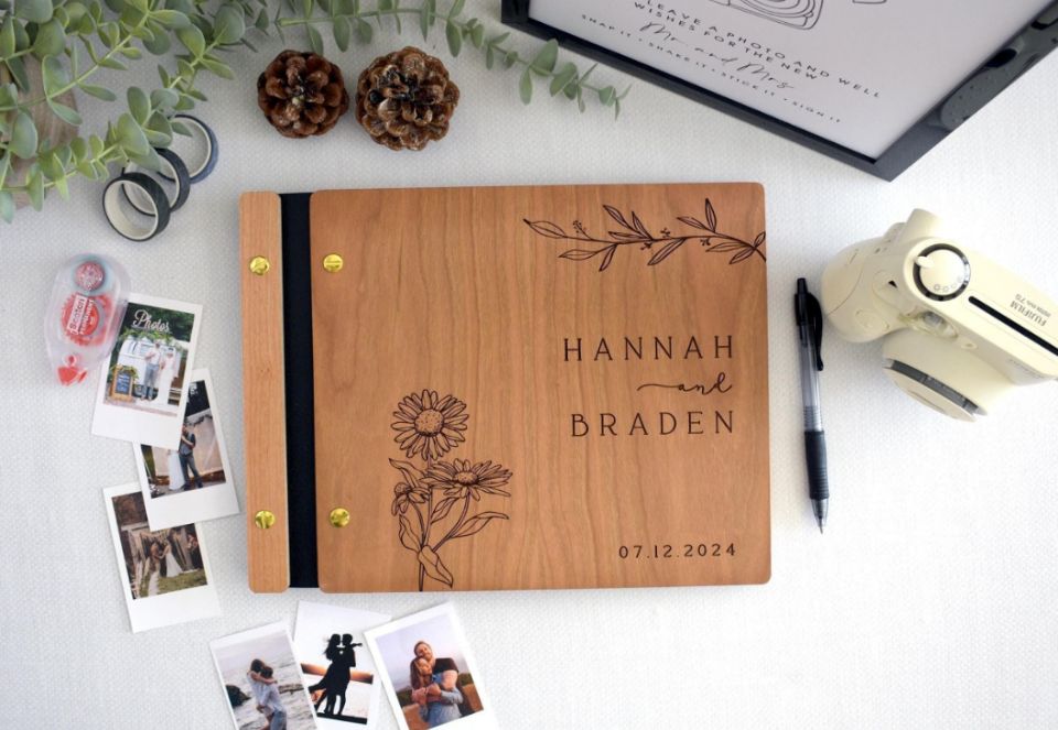 สมุดอวยพรงานแต่งงานแบบไม้ อัลบ - Personalized Guest Book บทวิจารณ์และราคา